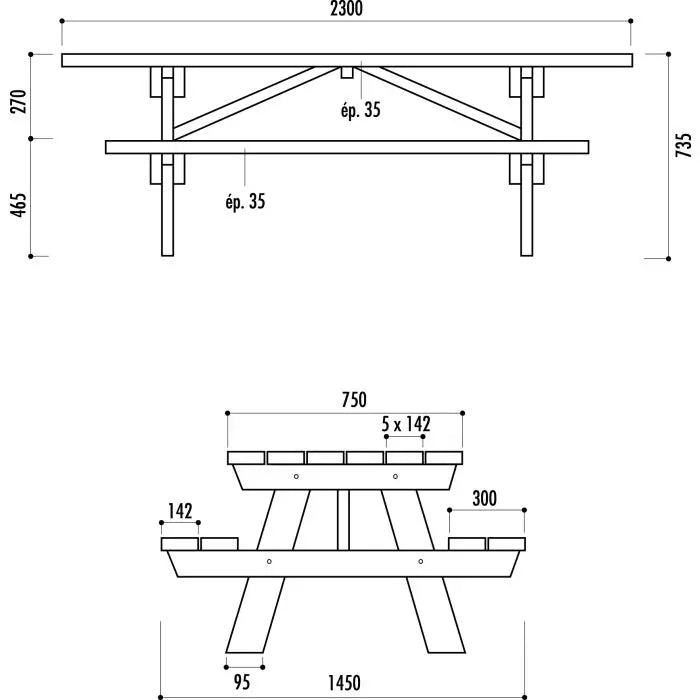 Table de Pique Nique bois Munich II
