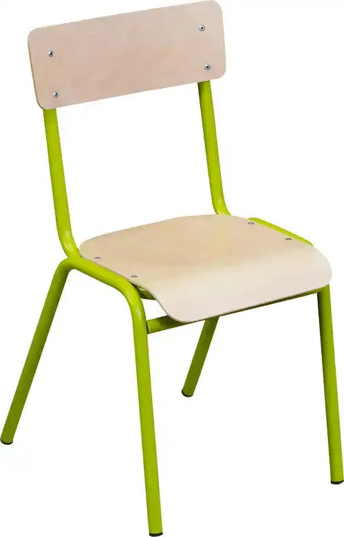 Chaise maternelle Loanne en tube aluminium, assise hêtre – SDM Mobilier