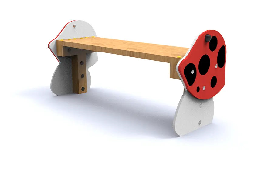 Banc enfant Champignon installé dans une aire de jeux