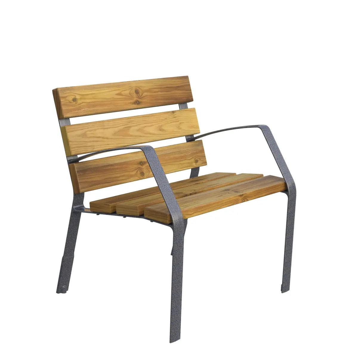 Fauteuil Modo-08 pin certifié FSC et pieds en fonte ductile, vue de trois-quarts