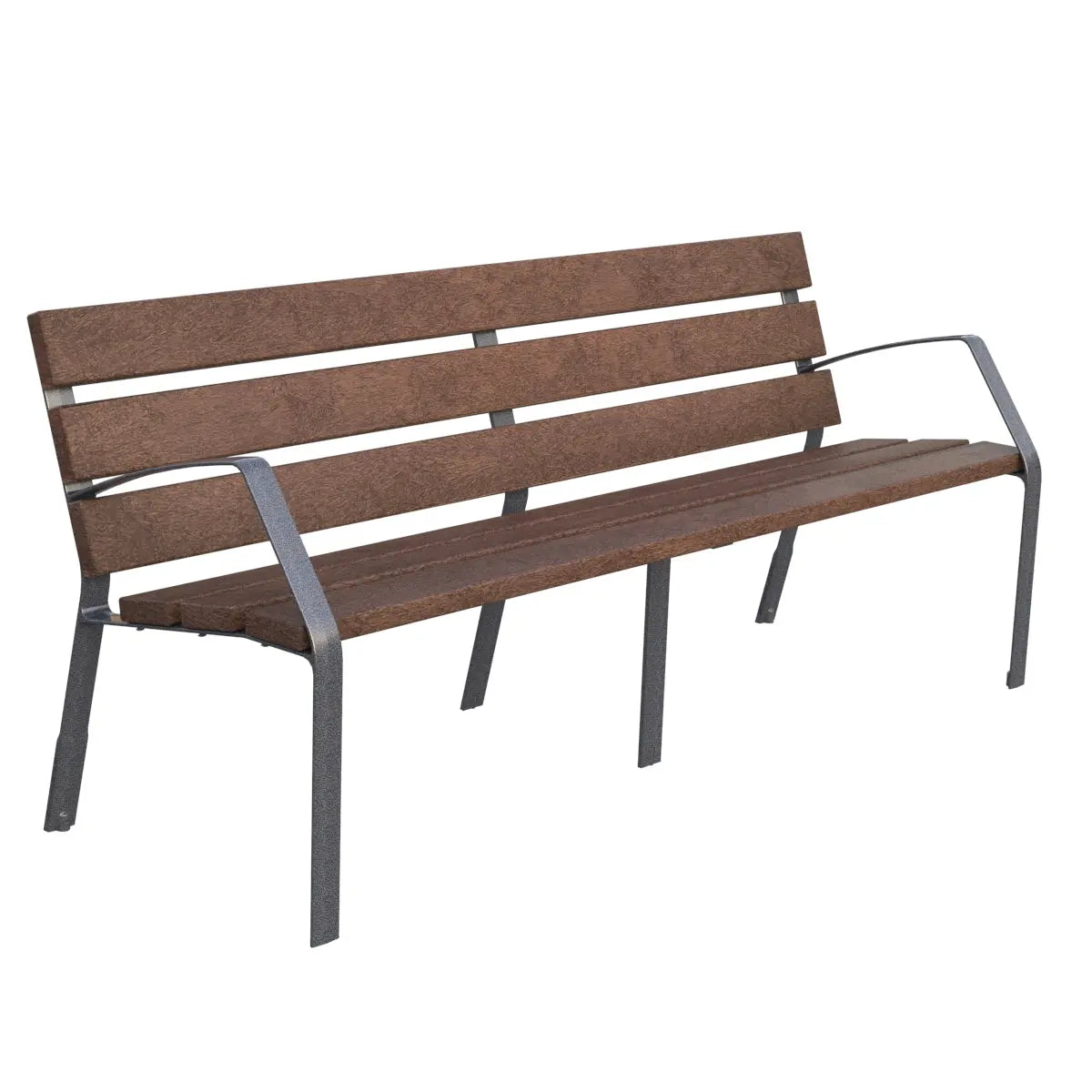 Banc Modo-08 lattes en plastique 100 % recyclé brun et pieds en fonte ductile