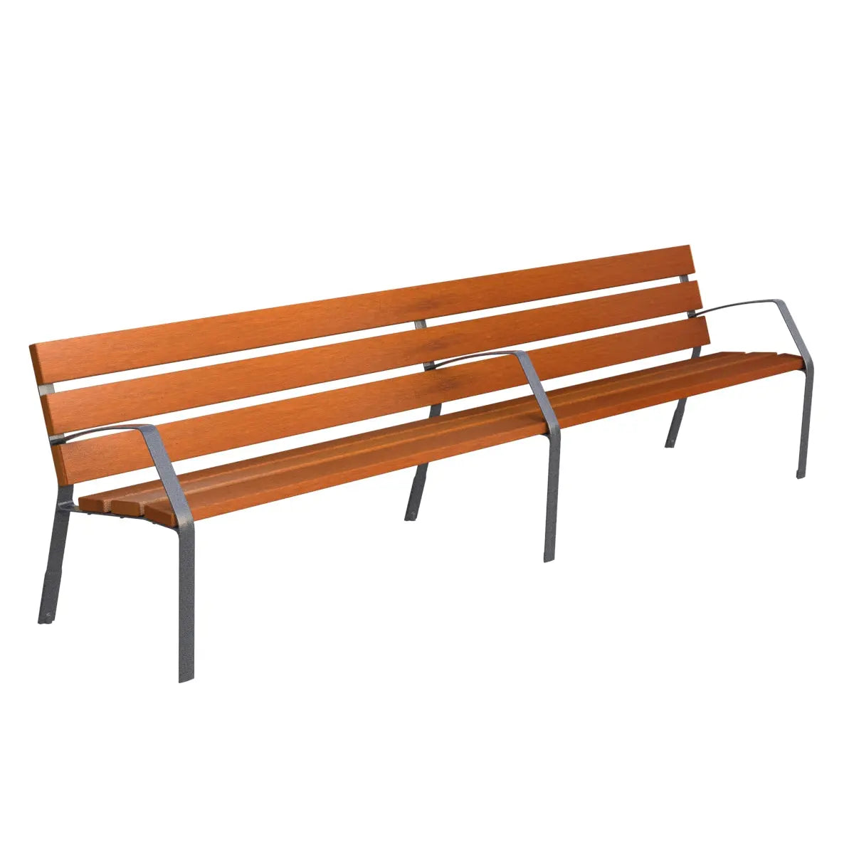 Banc Modo-08 3 m bois tropical et fonte, vue de face