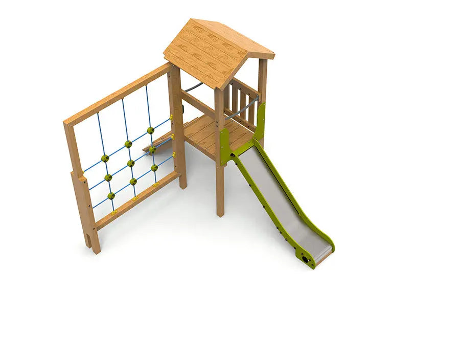 Détail des assemblages bois de l'aire de jeux Castañeda
