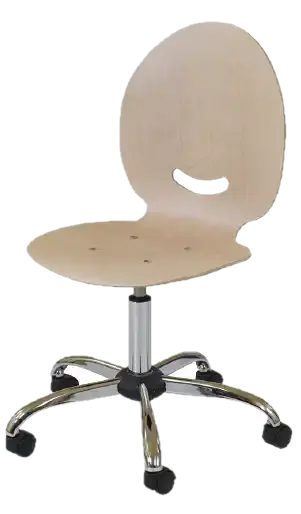 Chaise Smile réglable sur roulettes, coque hêtre vernie et piètement chromé – SDM Mobilier