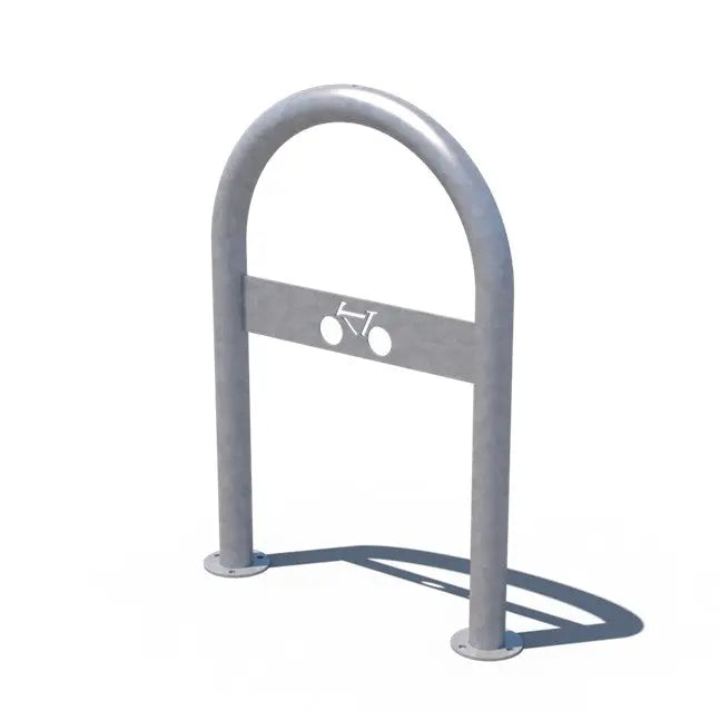 Appui vélo épingle Ø 48,3 galvanisé avec signalétique, monté sur platines