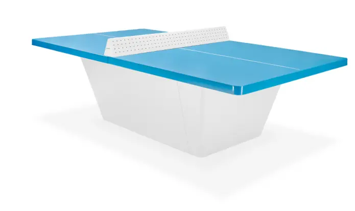 Table d'extérieur Square Balia en bleu lagon, piétement blanc