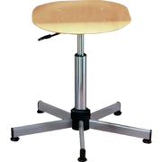 Tabouret réglable 42 à 60 cm sur patins, assise en hêtre et piètement étoile acier