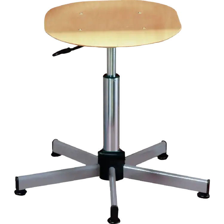 Tabouret réglable 42 à 60 cm sur patins, assise en hêtre et piètement étoile acier