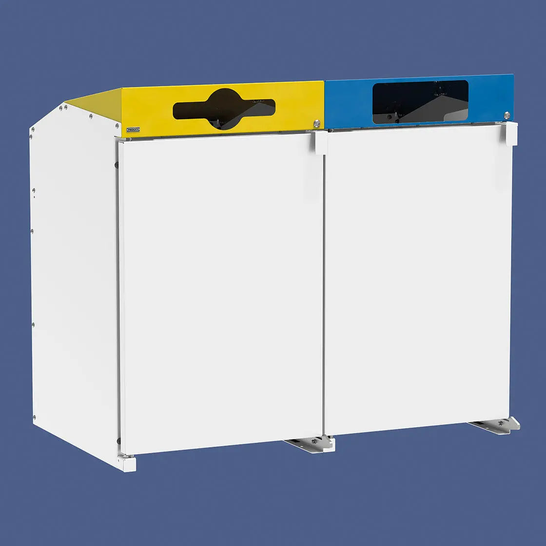 Abri conteneurs Berlin à chargement frontal – Blanc, 2 modules, couvercles jaune et bleu