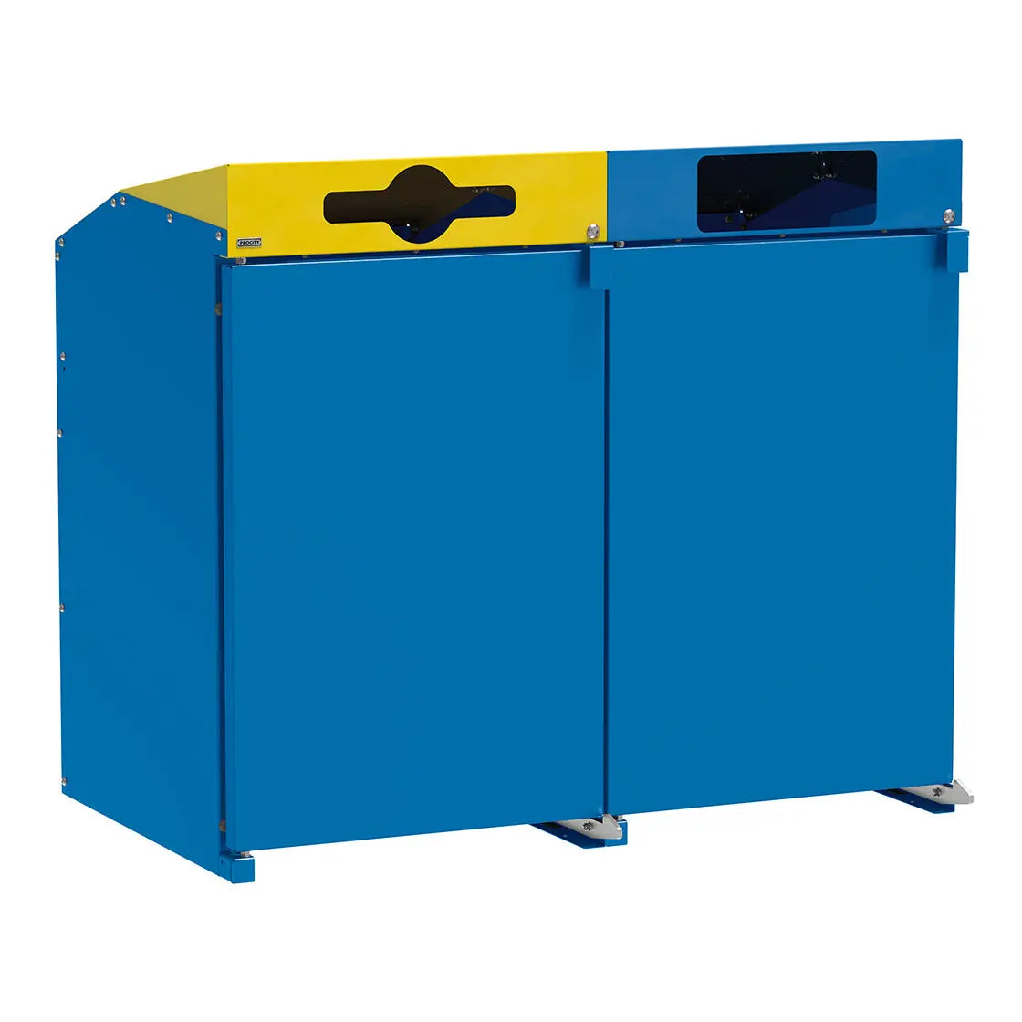Modèle Abri conteneurs Berlin à chargement frontal, Bleu 5010, 2 modules, couvercles jaune et bleu