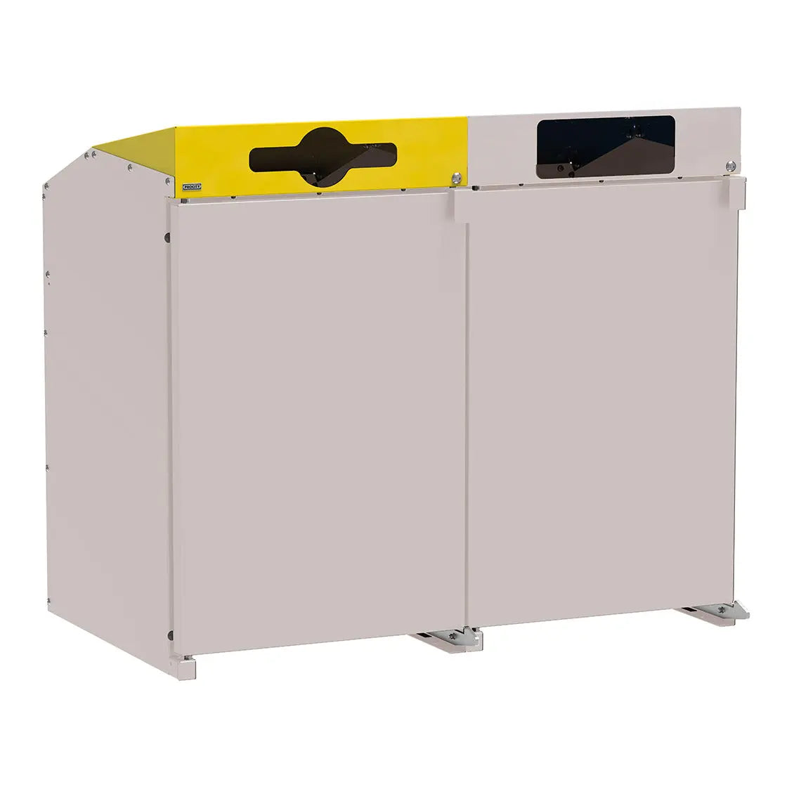 Abri conteneurs Berlin à chargement frontal : déclinaison Gris RAL 7044, 2 modules, couvercles jaune et gris