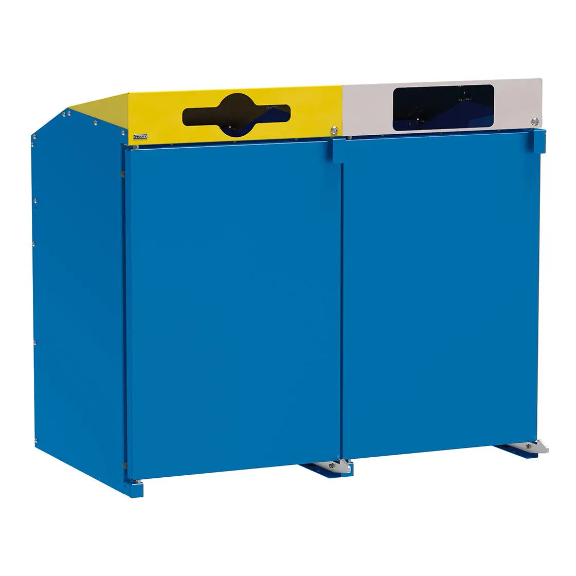 Vue produit : Abri conteneurs Berlin à chargement frontal, Bleu 5010, 2 modules, couvercles jaune et gris