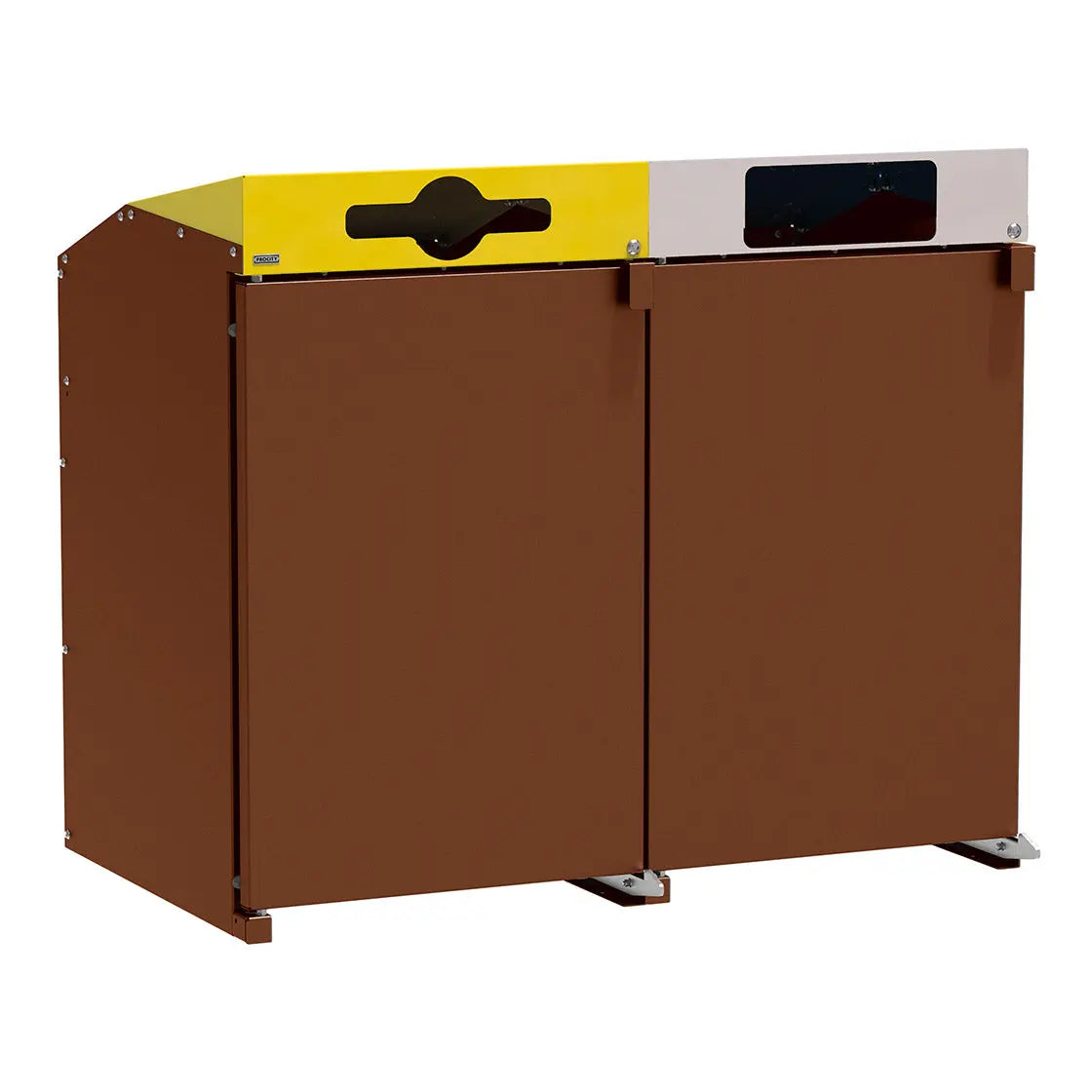 Abri conteneurs Berlin à chargement frontal – Effet corten, 2 modules, couvercles jaune et gris