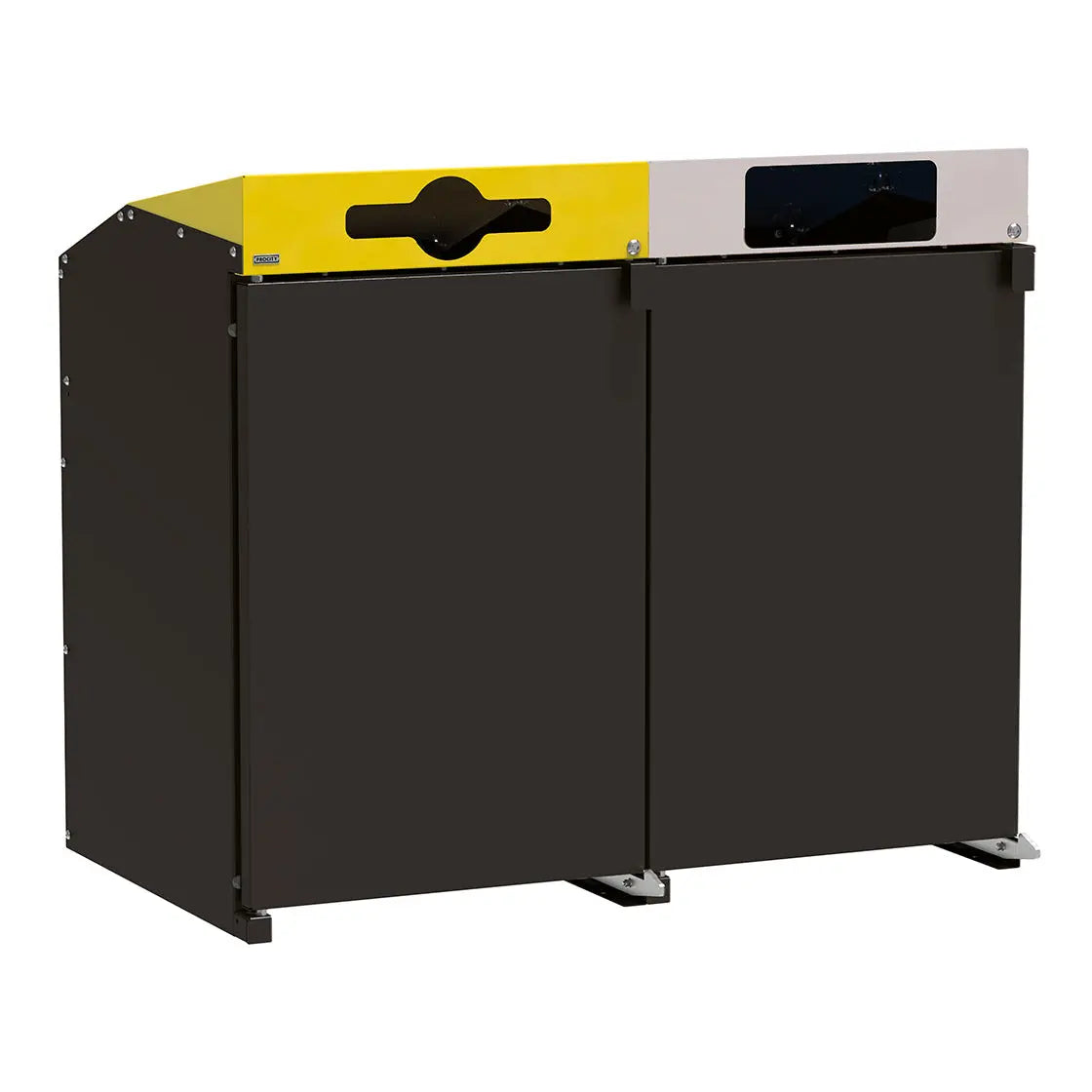 Abri conteneurs Berlin à chargement frontal : déclinaison Noir RAL 9005, 2 modules, couvercles jaune et gris