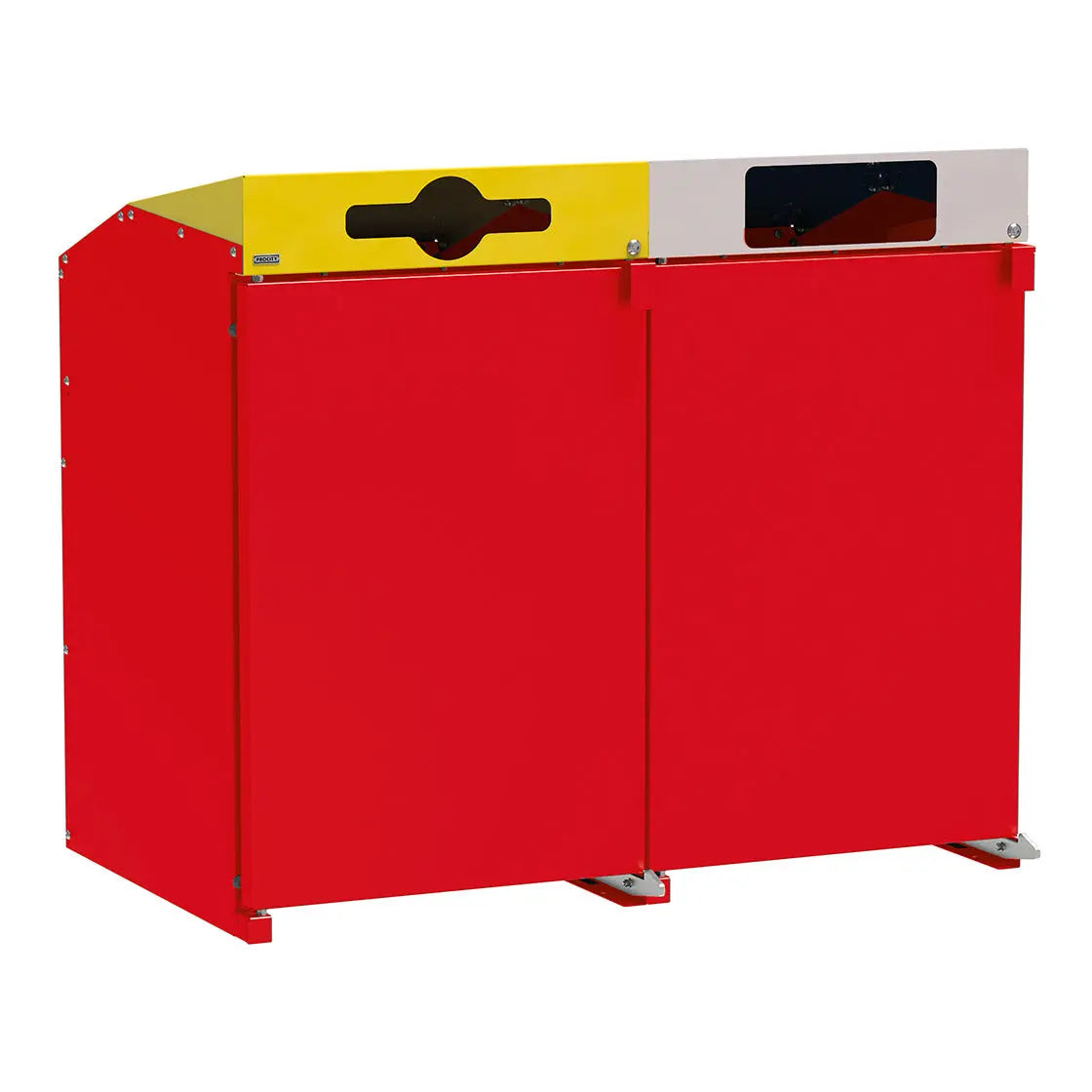 Abri conteneurs Berlin à chargement frontal, Rouge RAL 3020, 2 modules, couvercles jaune et gris