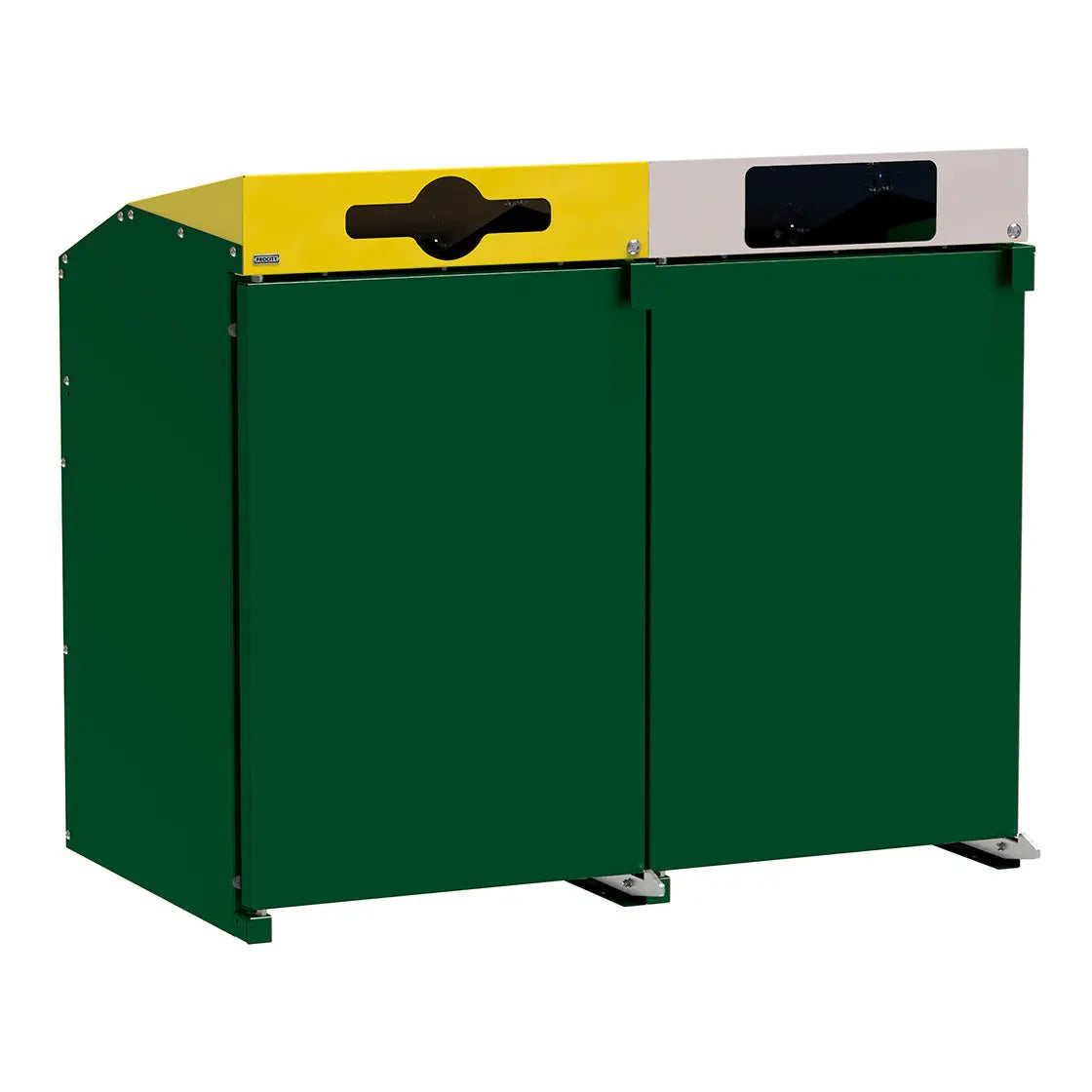 Abri conteneurs Berlin à chargement frontal en version Vert RAL 6005, 2 modules, couvercles jaune et gris