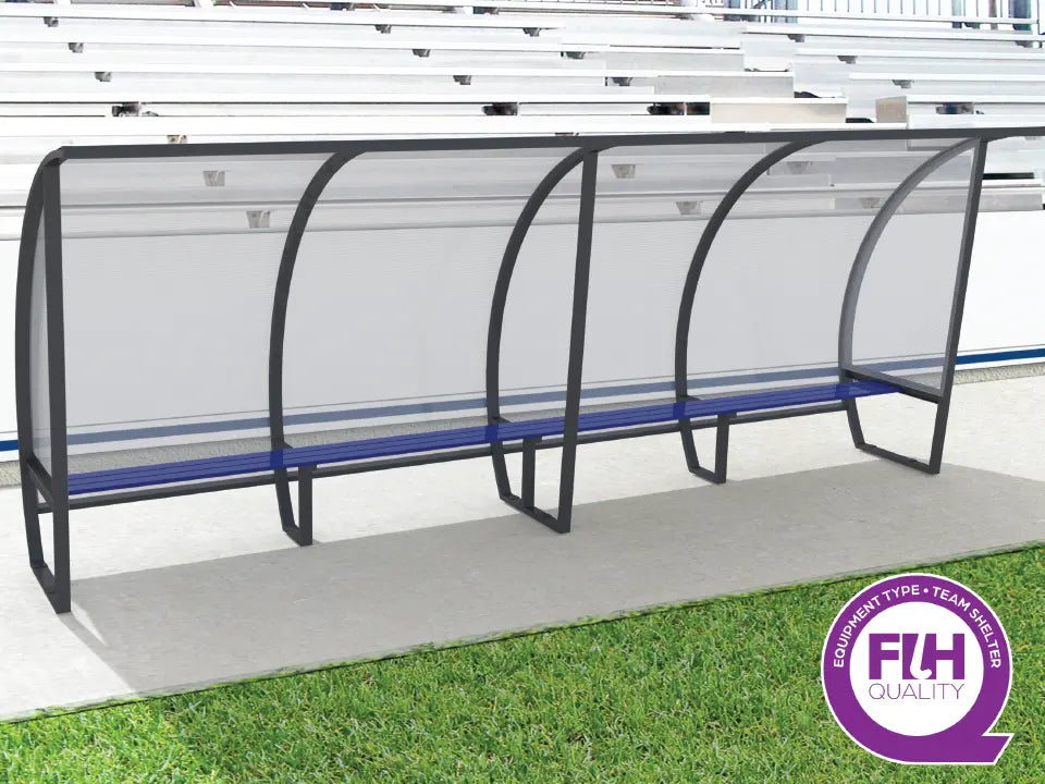Abri de touche 10 joueurs 5 m aluminium, hauteur 1,60 m ou 2 m, 3 versions
