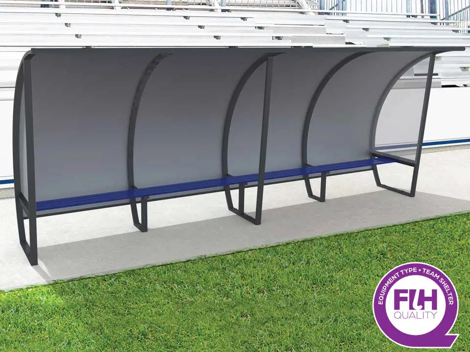Abri de touche 10 joueurs 5 m aluminium, hauteur 1,60 m ou 2 m, 3 versions