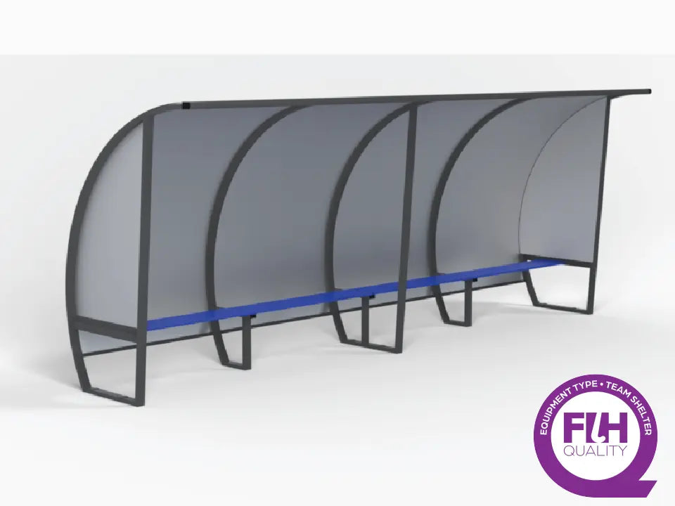 Abri de touche 10 joueurs 5 m aluminium, hauteur 1,60 m ou 2 m, 3 versions