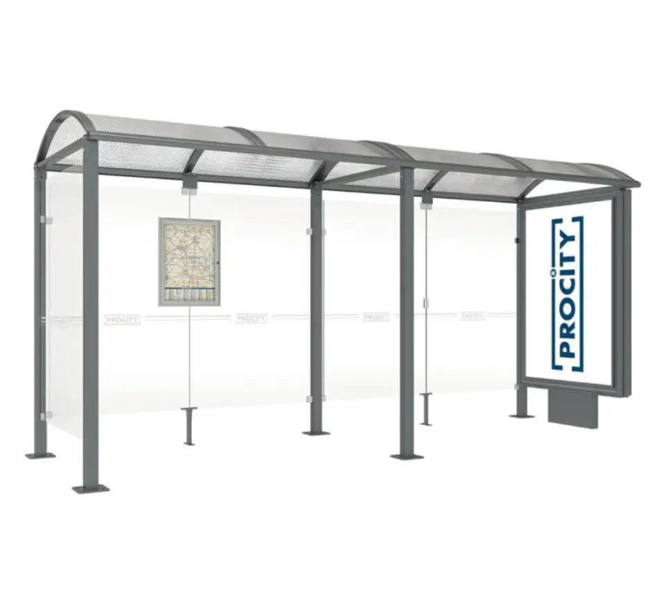 Station de bus Voute avec caisson d'affichage lumineux-5000 mm-gris 7016