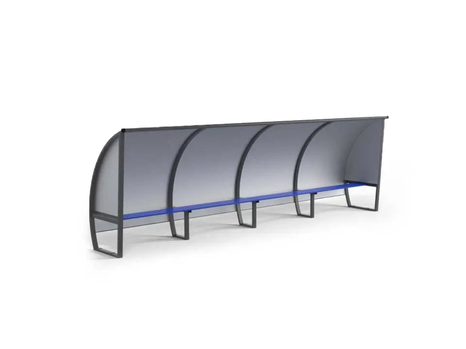 Abri de touche 10 joueurs 5 m aluminium, hauteur 1,60 m ou 2 m, 3 versions