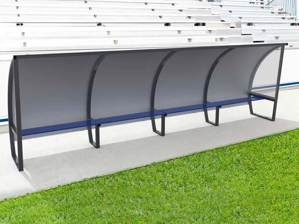 Abri de touche 10 joueurs 5 m aluminium, hauteur 1,60 m ou 2 m, 3 versions