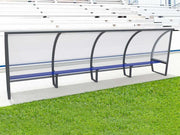 Abri de touche 10 joueurs 5 m aluminium, hauteur 1,60 m ou 2 m, 3 versions