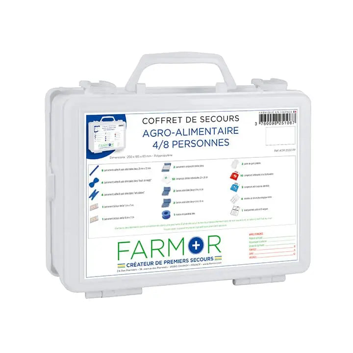 Coffret de secours mural Agroalimentaire Restauration 4/8 personnes Farmor AGR 2030 PP en polypropylène blanc
