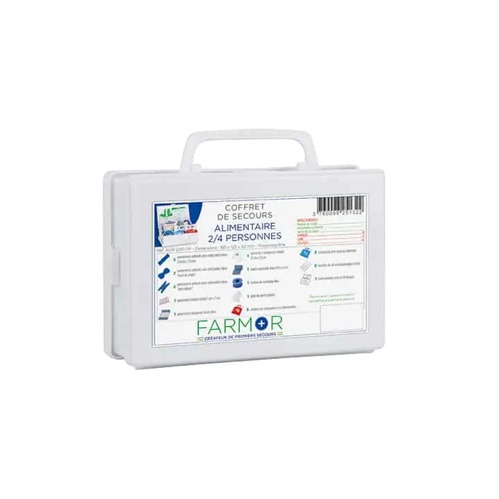 Coffret de secours Agroalimentaire Restauration 2/4 personnes Farmor AGR 2310 PP en polypropylène blanc, pansements bleus détectables