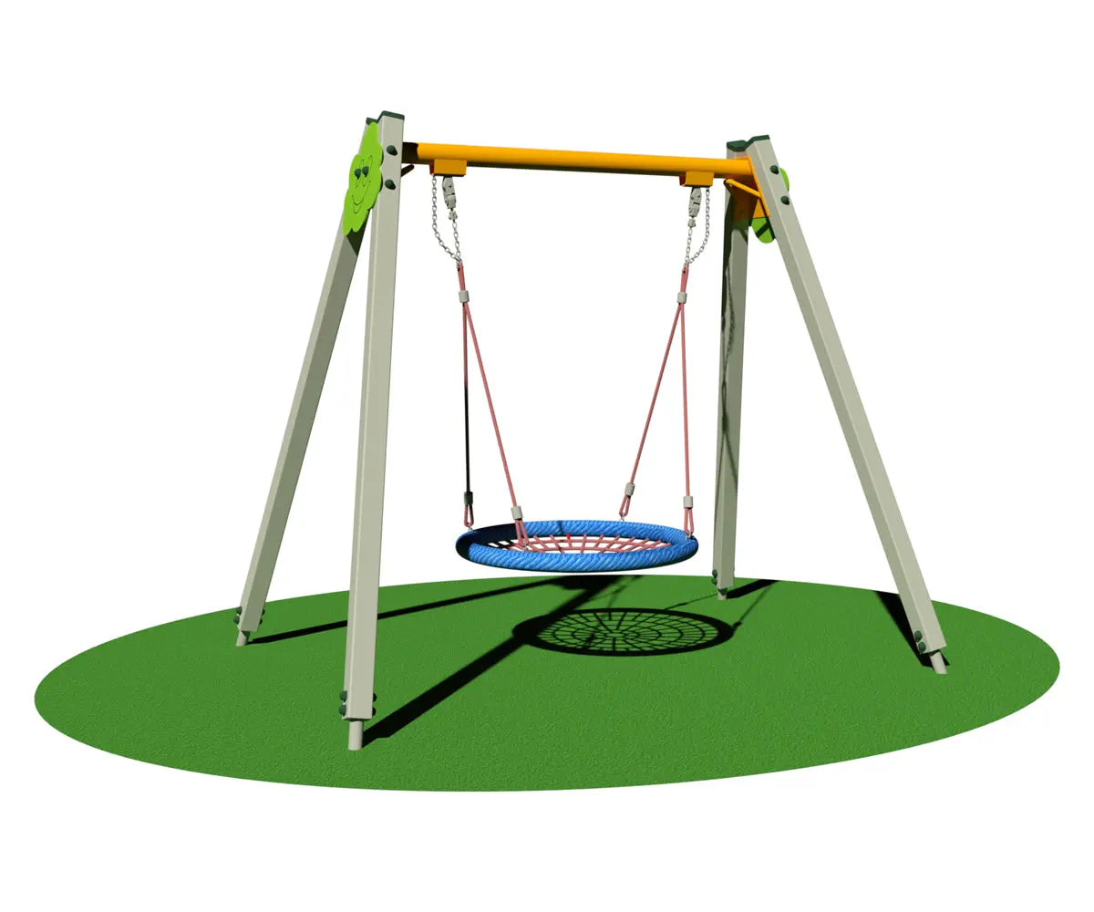 Balançoire nacelle Mery avec structure en acier zingué et montants aluminium 90x90