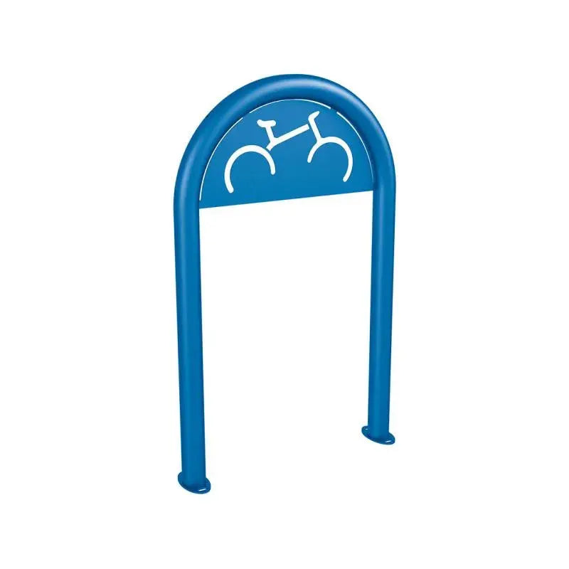 Appui vélo, avec signalétique cyclisme, sur platine diamètre 60m bleu