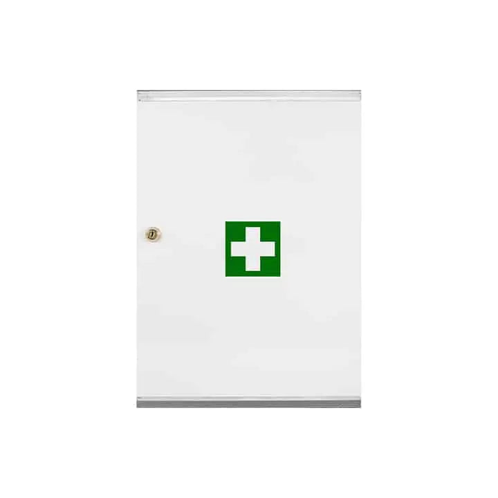 Armoire à pharmacie murale Farmor ARM 4002 DP en tôle blanche avec croix verte, une porte fermant à clé, moyen modèle