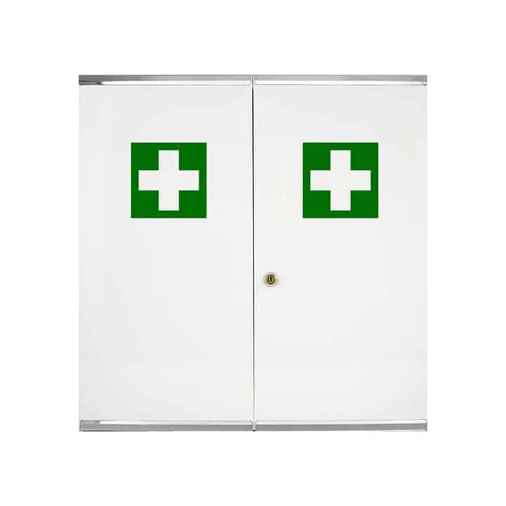 Grande armoire à pharmacie Farmor ARM 4003 DG blanche à deux portes en tôle avec croix verte et serrure à clés