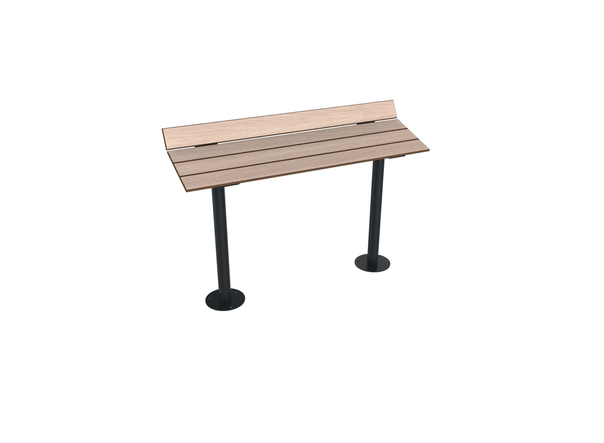 Assis-debout Nairobi 2 places, appuis compact HPL chêne clair sur pieds ronds anthracite