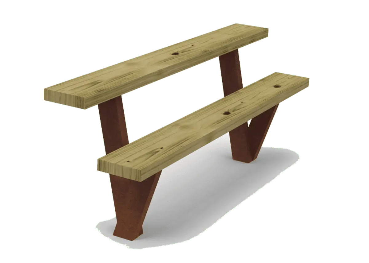 Assis-debout Olea en bois naturel de pin et acier Corten pour espaces publics