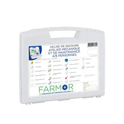 Valise de premiers secours Farmor ATM 2135 PP en polypropylène blanc pour atelier mécanique, 4 à 6 personnes