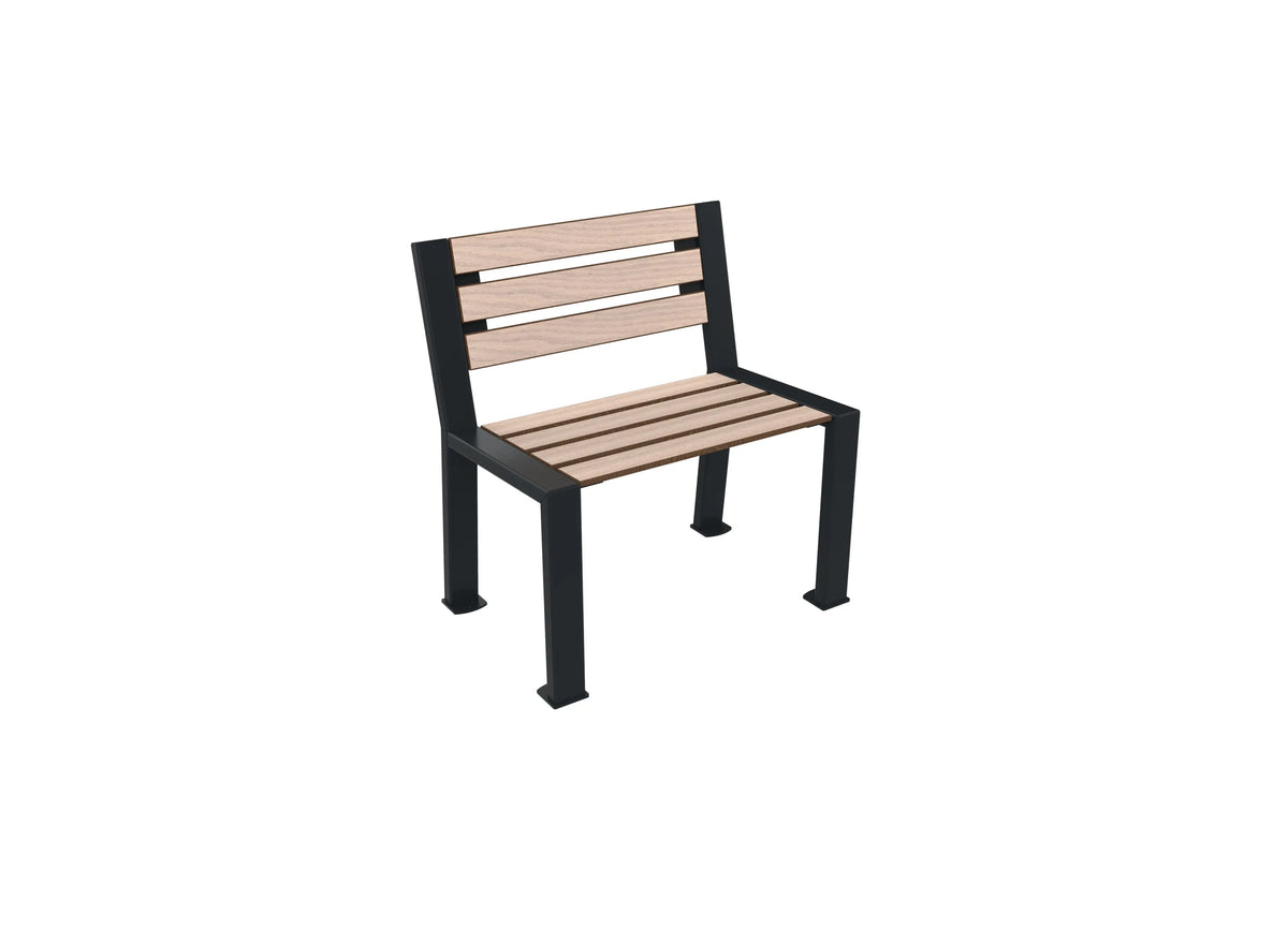 Banc Berlin 1 place à dossier, lames en compact chêne clair, pieds acier fins
