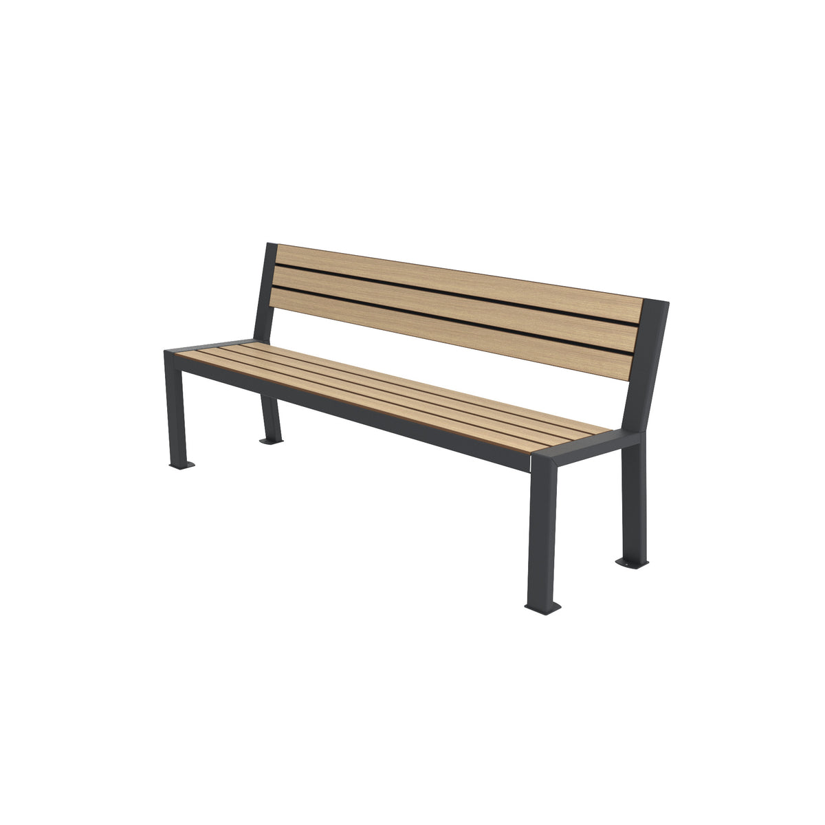 Banc Berlin 3 places à lames en compact chêne clair, structure acier gris anthracite