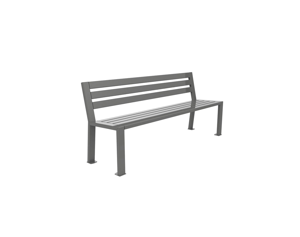 Banc métal tubulaire Berlin coloris gris aluminium RAL 9006, dossier droit