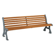 Banc public Lublin 2 m en bois exotique chêne clair et fonte gris métallisé