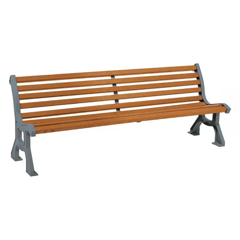 Banc public Lublin 2 m en bois exotique chêne clair et fonte gris métallisé
