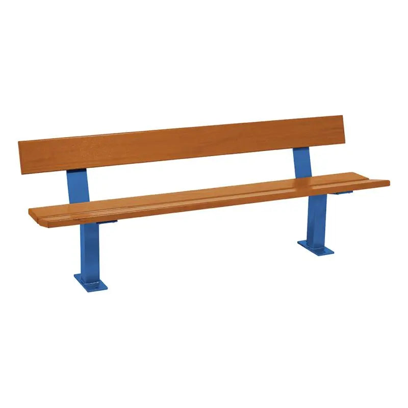 Banc public Pagode 180 cm en bois exotique acajou sur structure acier bleu (RAL 5010)