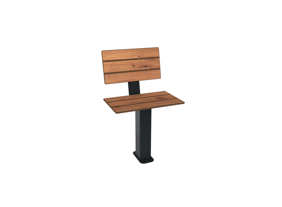 Assise 1 place Cancale avec dossier en compact teinte pin tyrol, pieds carrés gris anthracite