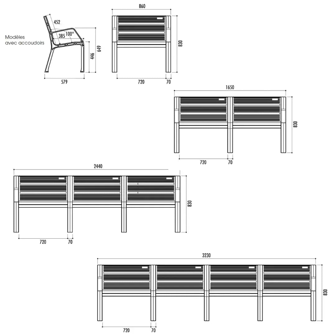 Banc Modo plastique éco 3 pieds france collectivités