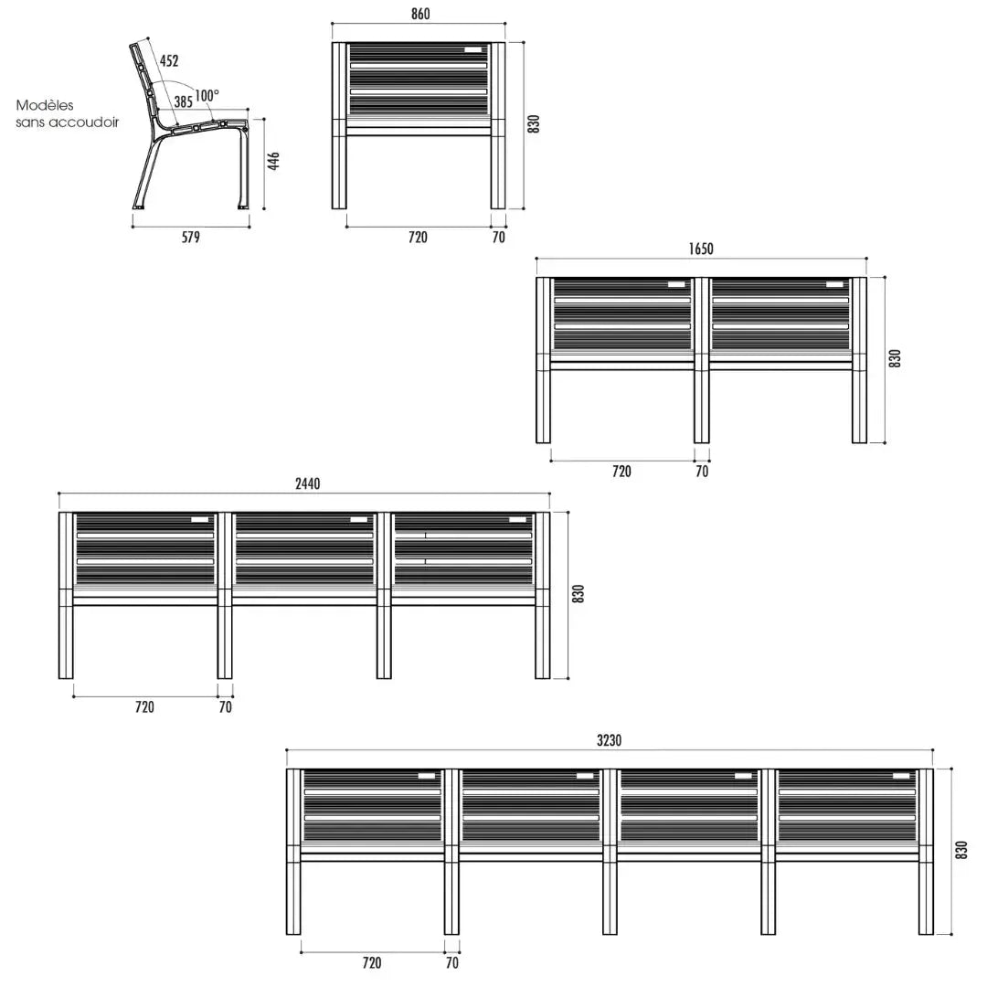Banc Modo plastique éco 3 pieds france collectivités