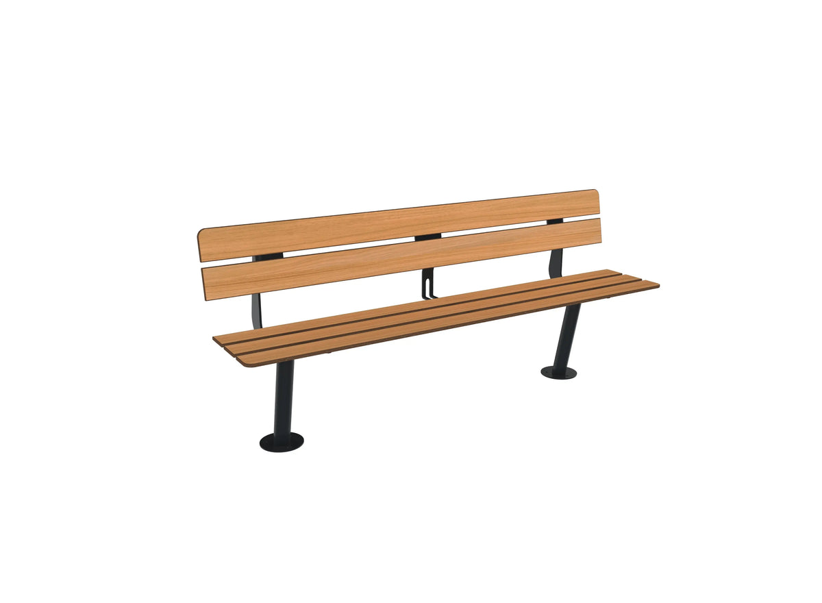 Banc Buton Nairobi à lames aspect teck avec dossier, longueur 1500 mm