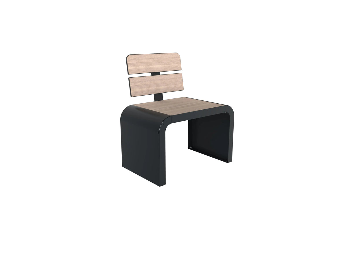 Banc individuel New York à dossier, assise pleine et lames en compact chêne clair