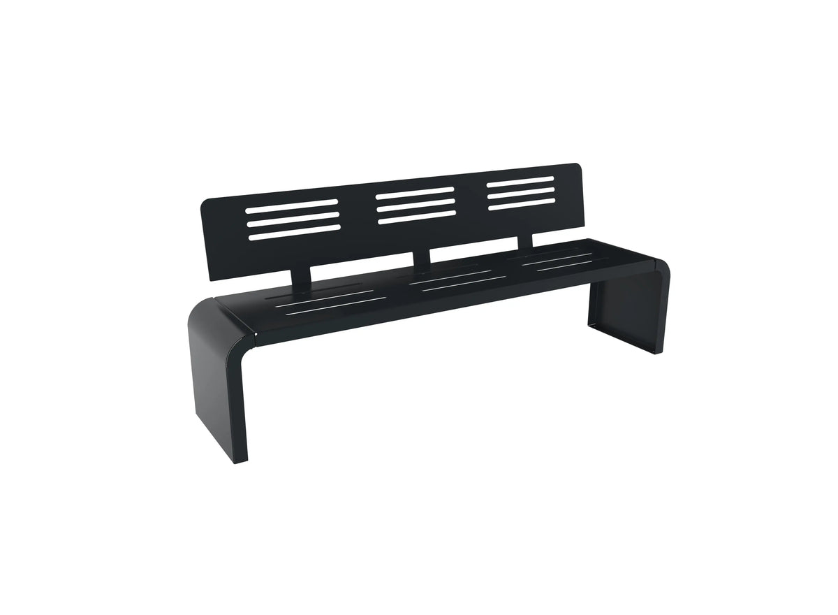 Banc New York 3 places en acier ajouré gris anthracite RAL 7016, dossier intégré
