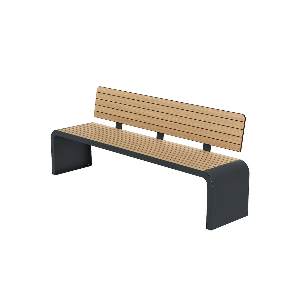 Banc 2 m New York en compact HPL effet lames teinte chêne clair sur structure RAL 7016