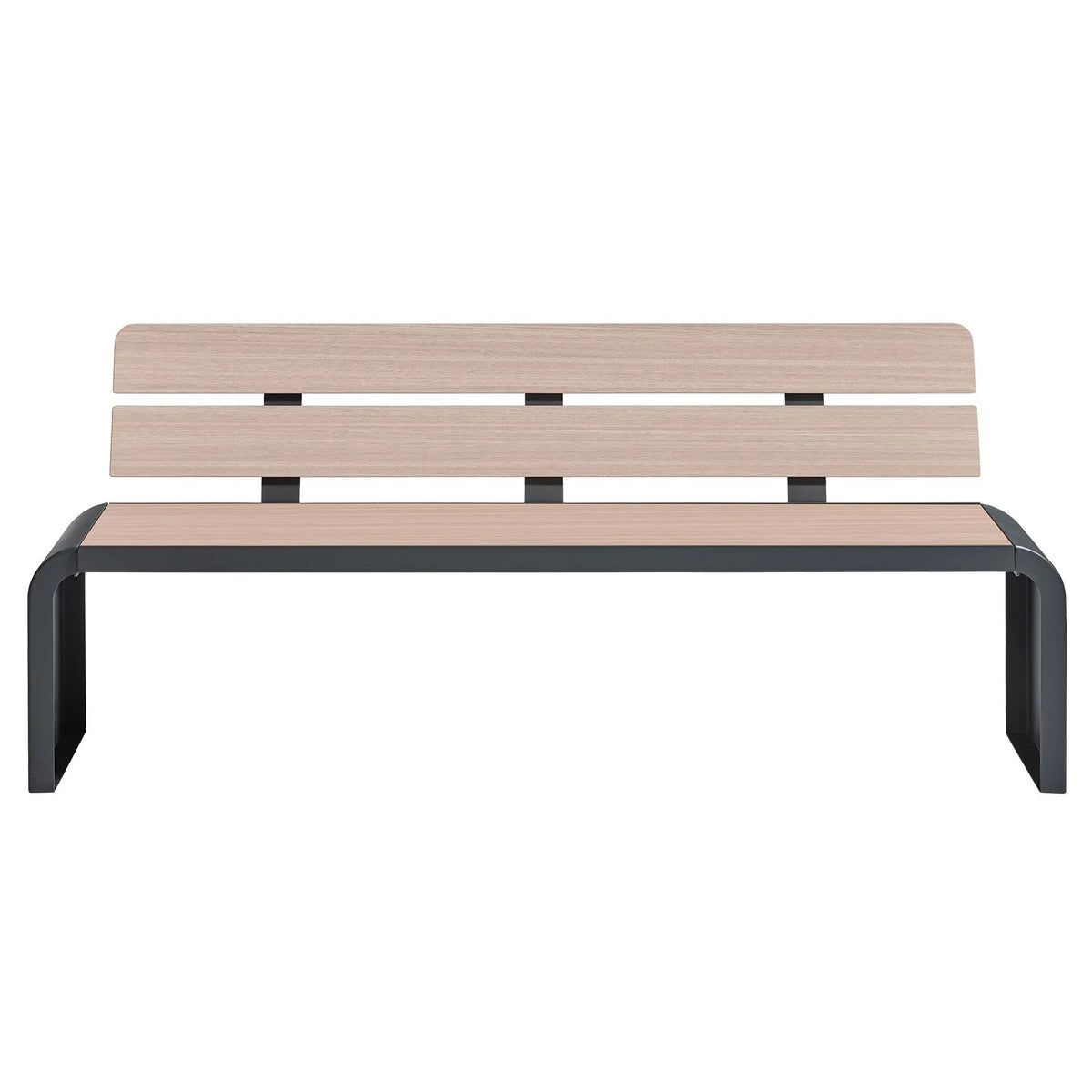 Banc New York plein + lames vu sous un autre angle, détail du pied en acier roulé